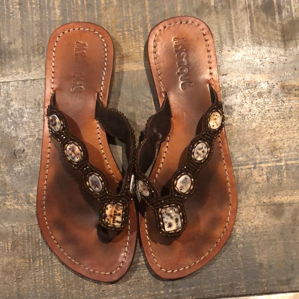 Mystique stone and leather sole thong sandals